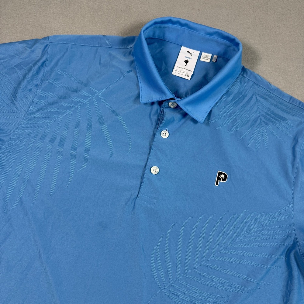 Puma x Palm Tree Crew‎ Golf Polo Shirt Men's Large Blue Jacquard Palm Leaf Print